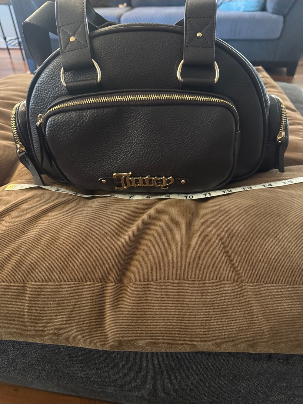 Adorable Juicy Couture Black/Brown Pebble Leather Duffel with Gold Hardware